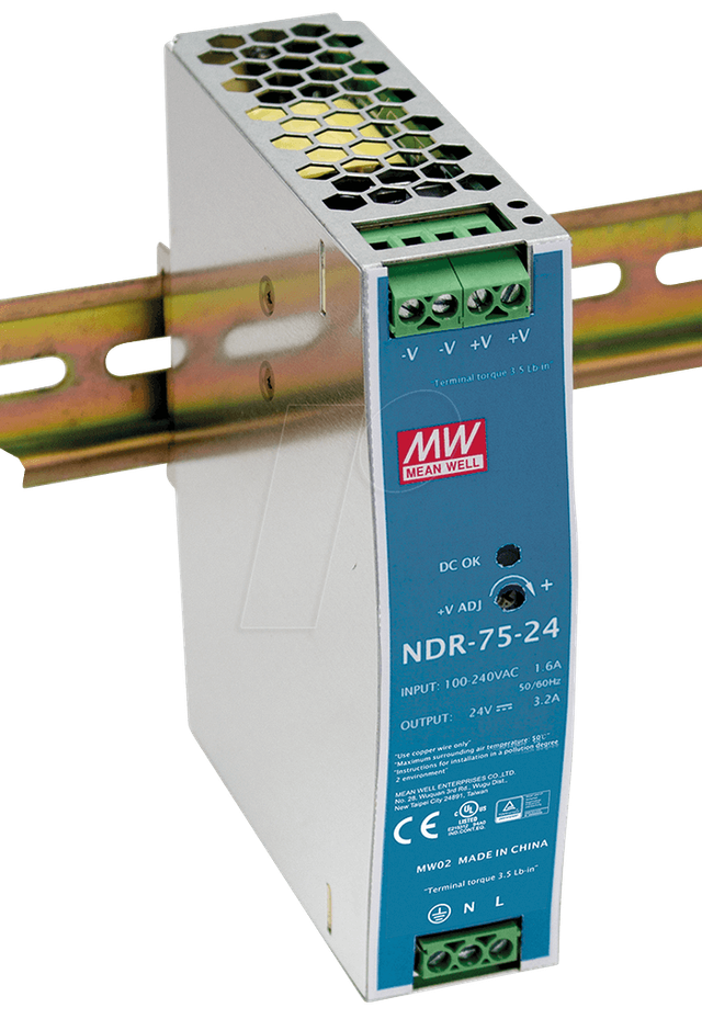 MW NDR-75-12 - Schaltnetzteil, Hutschiene, 75,6 W, 12 V, 6,3 A