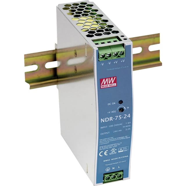 MW NDR-75-48 - Schaltnetzteil, Hutschiene, 76,8 W, 48 V, 1,6 A