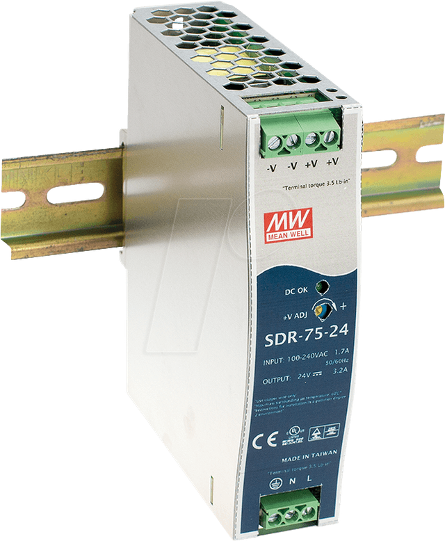 MW SDR-75-24 - Schaltnetzteil, Hutschiene, 75 W, 24 V, 3,2 A