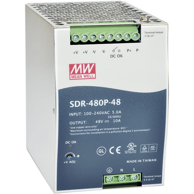 MW SDR480P-48 - Schaltnetzteil, Hutschiene, 480 W, 48 V, 10 A