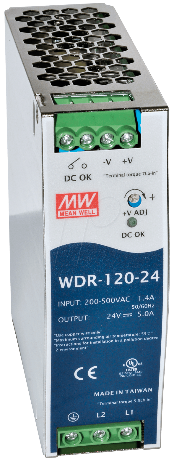 MW WDR-120-24 - Schaltnetzteil, Hutschiene, 120 W, 24 V, 5 A