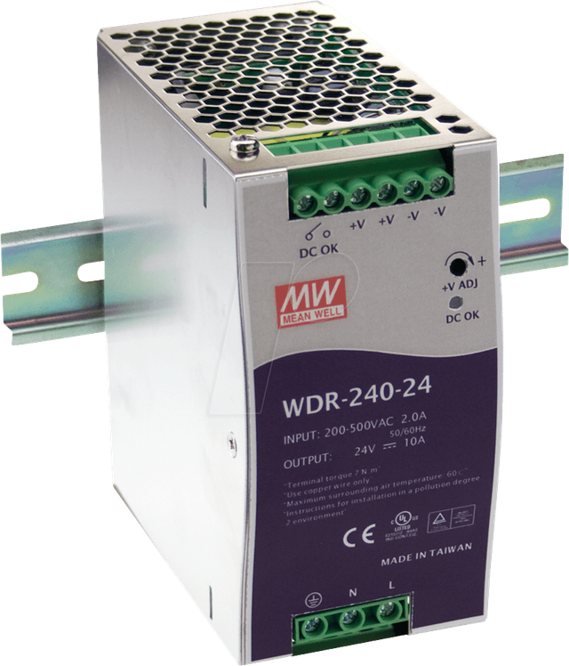 MW WDR-240-24 - Schaltnetzteil, Hutschiene, 240 W, 24 V, 10 A