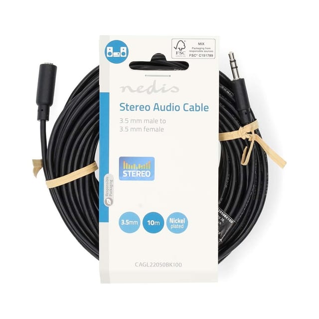 N CAGL22050BK100 - Audiokabel, 3,5 mm Klinkenstecker auf Buchse, 10 m