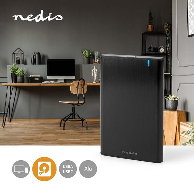 N HDDE25410BK - Festplattengehäuse, USB-A / USB-C, Aluminium, 2.5 ''
