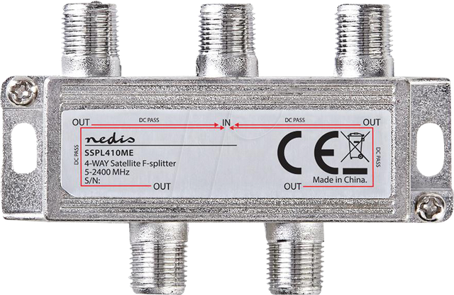 N SSPL410ME - Satelliten-Splitter, 5 - 2400 MHz, Eingänge: 1, Ausgänge: 4, Sil