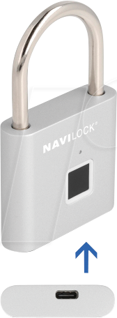 NAVILOCK 20966 - Vorhängeschloss mit Fingerabdrucksensor, 75 x 45 x 13 mm, silber