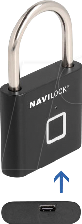 NAVILOCK 20965 - Vorhängeschloss mit Fingerabdrucksensor, 75 x 45 x 13 mm, schwar