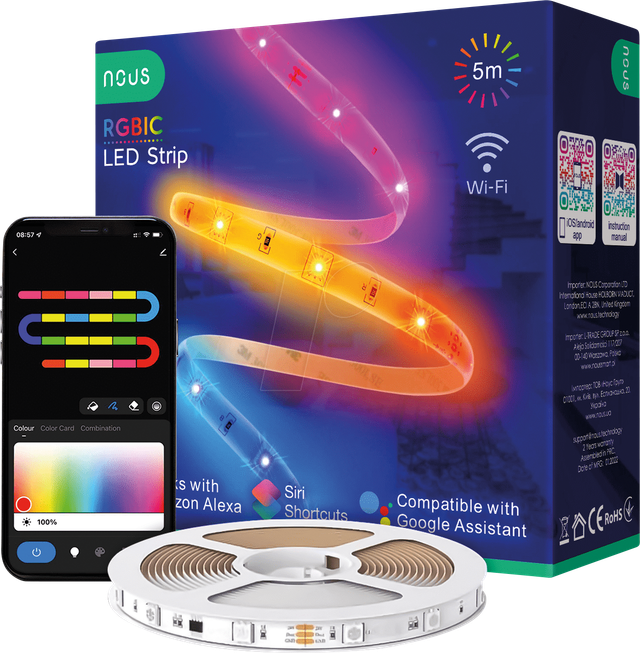 NOUS F4 - Led Strip 5 M Starter Kit, RGBIC LEDs