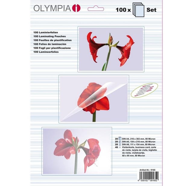 OLYMPIA 9165 - Laminierfolien, Set, 80 mic, 100 Stück