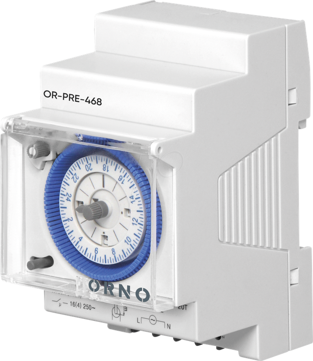 ORNO OR-PRE-468 - Mech. Zeitschaltuhr mit Batterie 3 TE, 24h, min. 15 Min, Gangres