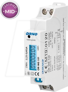 ORNO OR-WE-521 - 1-Phasen-Stromzähler, 40A, MID, 1 TE