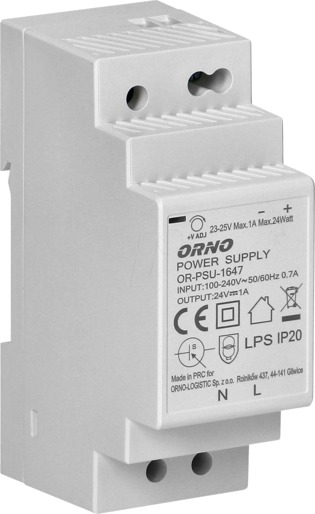 ORNO PSU-1647 - Schaltnetzteil, Hutschiene, 24 W, 24 V, 1 A