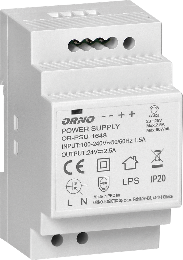 ORNO PSU-1648 - Schaltnetzteil, Hutschiene, 60 W, 24 V, 2,5 A