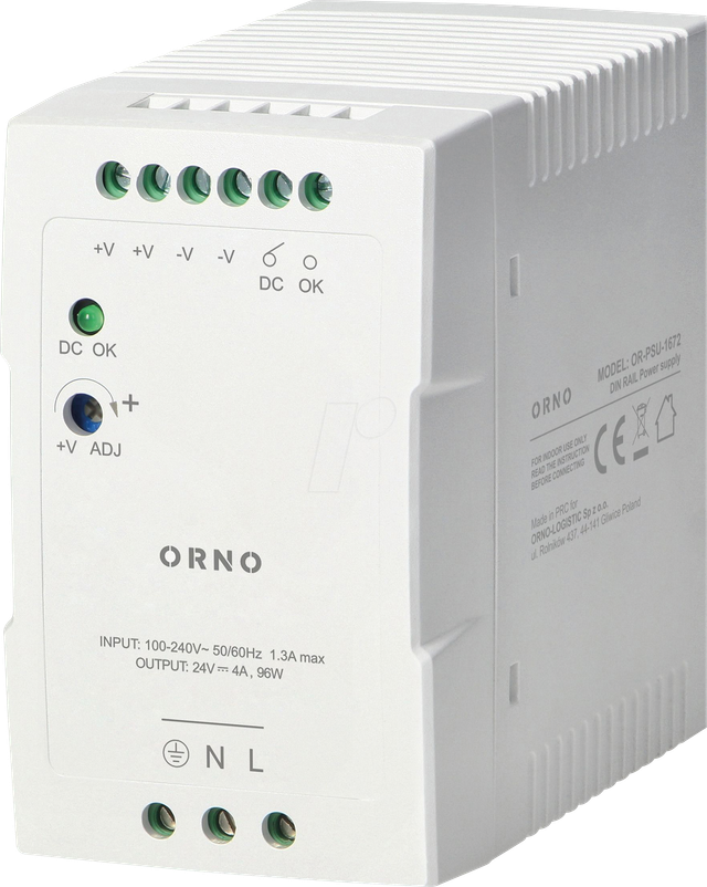 ORNO PSU-1672 - Schaltnetzteil, Hutschiene, 96 W, 24 V, 4 A, Metallgehäuse