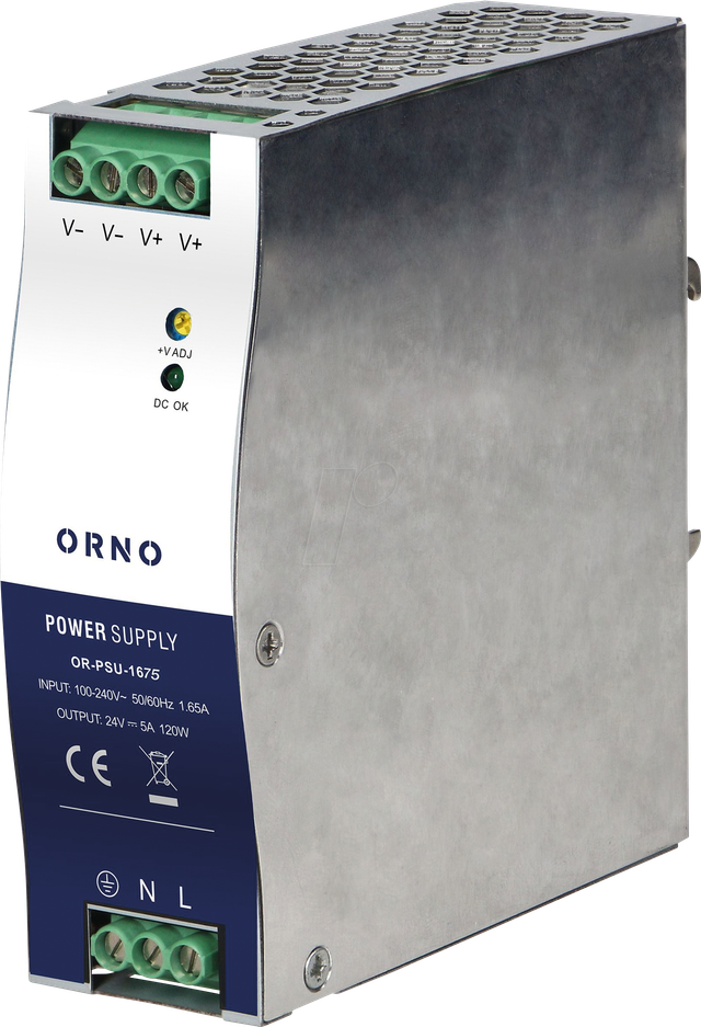 ORNO PSU-1675 - Schaltnetzteil, Hutschiene, 120 W, 24 V, 5 A, Metallgehäuse