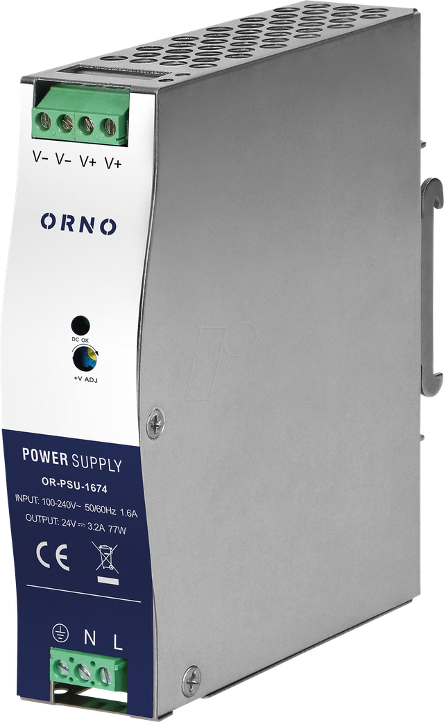 ORNO PSU-1674 - Schaltnetzteil, Hutschiene, 77 W, 24 V, 3,2 A, Metallgehäuse