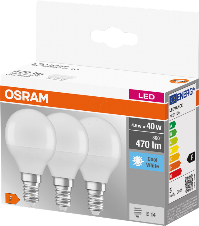 OSR 075429727 - LED-Lampe BASE RETRO E14, 5 W, 470 lm, 4000 K, 3er-Pack