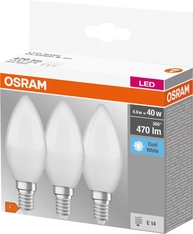 OSR 075429680 - LED-Lampe BASE RETRO E14, 5 W, 470 lm, 4000 K, 3er-Pack
