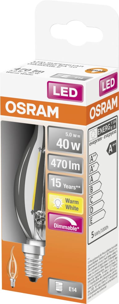 OSR 075434561 - LED-Lampe SUPERSTAR E14, 5 W, 470 lm, 2700 K, Filament, dimmbar