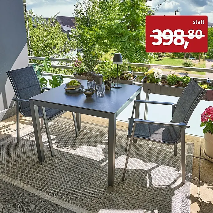 Sunfun Maja Balkonmöbel-Set II (3 -tlg., Sintered Stone, Grau, Gartenstuhl stapelbar)
