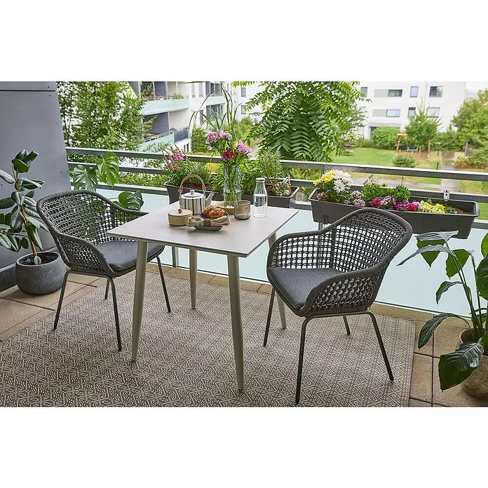 Sunfun Balkonmöbel-Set Solo/Sarah Rope (3 -tlg., Sintered Stone, Olefin, Anthrazit/Light-Greige, Gartenstuhl stapelbar)