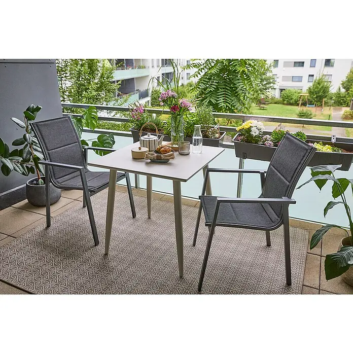 Sunfun Balkonmöbel-Set Solo/Maja II (3 -tlg., Sintered Stone, Anthrazit/Light-Greige, Gartenstuhl stapelbar)
