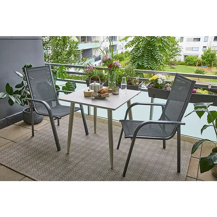 Sunfun Balkonmöbel-Set Solo/Maja I (3 -tlg., Sintered Stone, Anthrazit/Light-Greige, Gartenstuhl stapelbar)