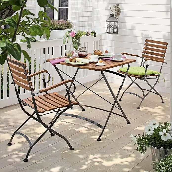 Sunfun Moni Balkonmöbel-Set I (3 -tlg., Akazie, Naturbraun/Schwarz)
