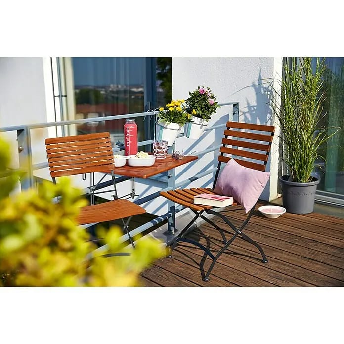 Balkonmöbel-Set Diana Hängetisch/Moni (3 -tlg., Akazie, Naturbraun/Schwarz)