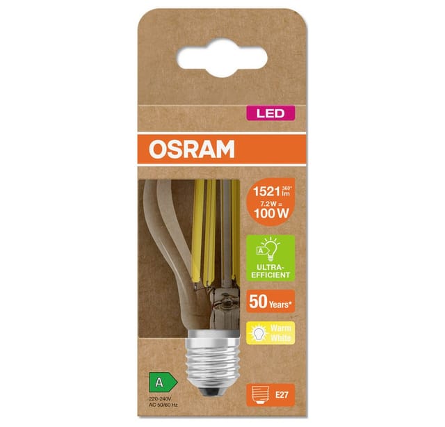 OSR 854009532 - LED-Lampe E27, 7,2 W, 1521 lm, 3000 K, Filament