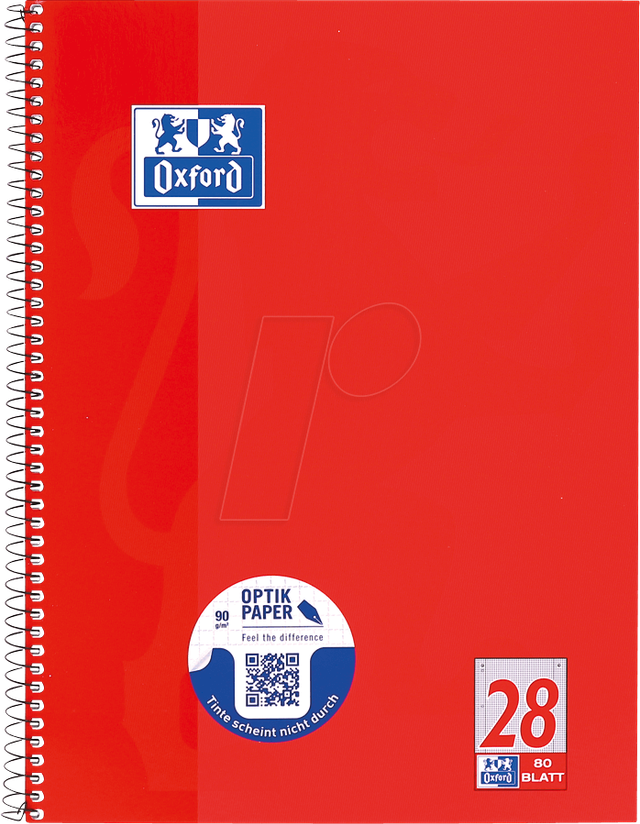 OXFORD 100050361 - Collegeblock A4+ kariert, Rand recht/links, 80 Blatt, gelocht