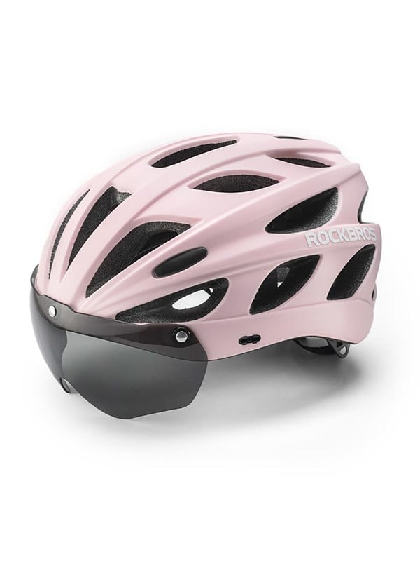 Rockbros Bike Helmet with Visor Detachable UV Goggles Detachable Visor Unisex - Pink