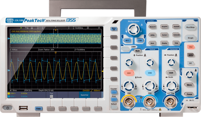 PEAKTECH 1355 - Digital-Speicher-Oszilloskop, 60 MHz, 2 Kanäle, Touchscreen