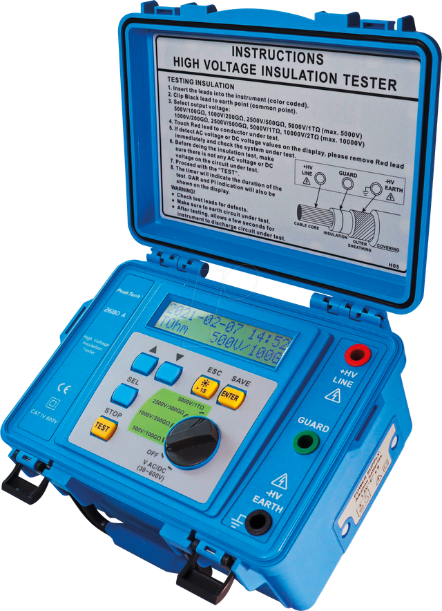 PEAKTECH 2680 A - Isolationsmessgerät, Hochspannung, bis 5000 V, bis 1 TOhm