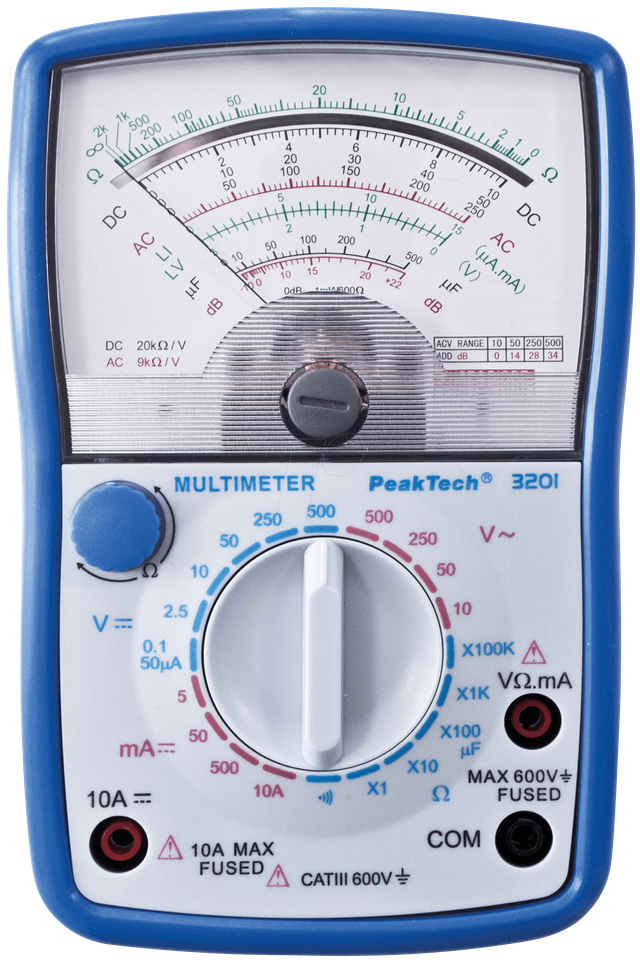 PEAKTECH 3201 - Multimeter, analog, 10 A, 500 V AC/DC