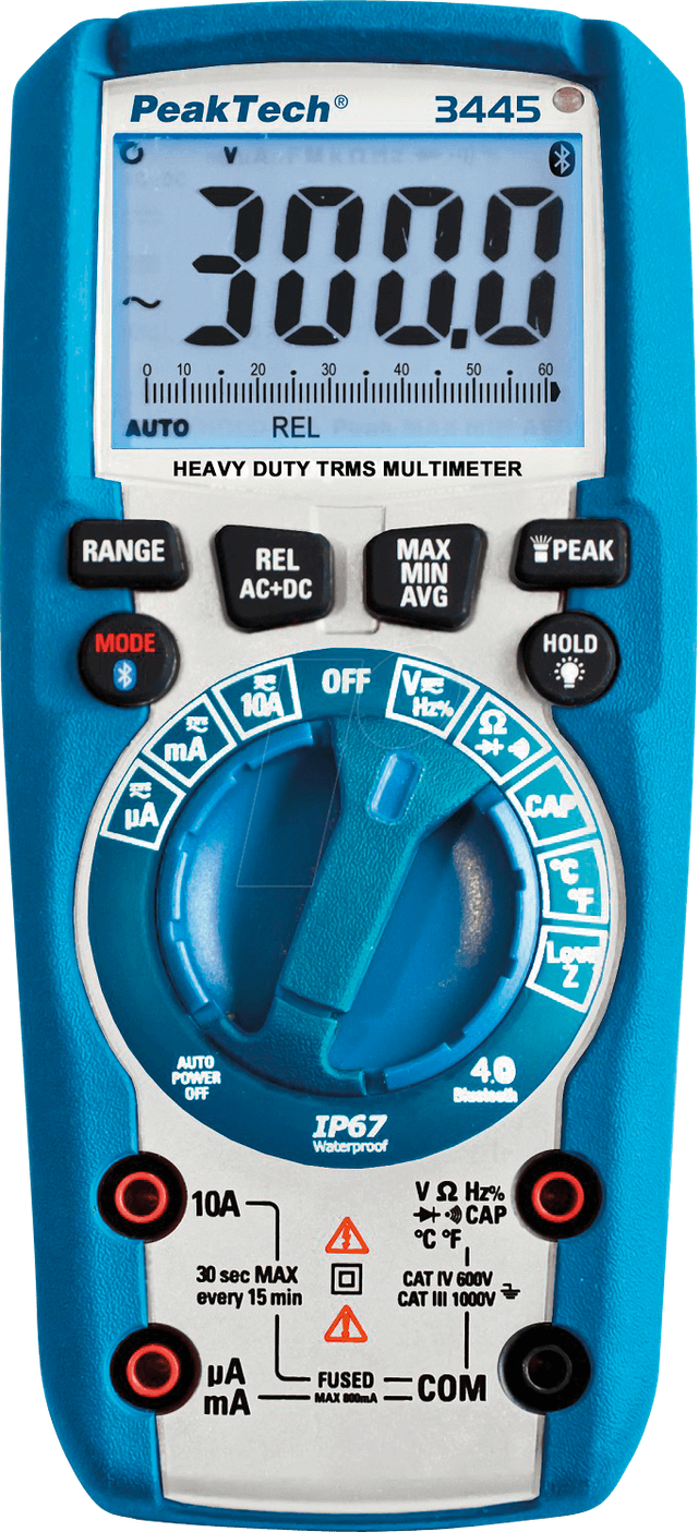 PEAKTECH 3445 - Multimeter, digital, 6000 Counts, TRMS, IP67, Bluetooth