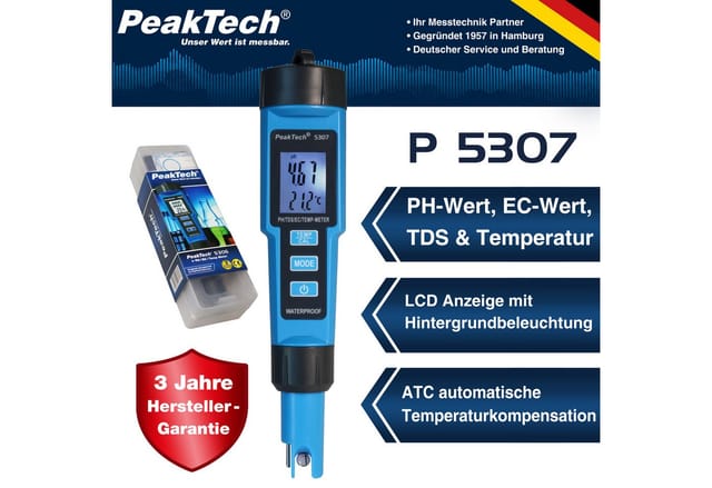 PEAKTECH 5307 - 4 in 1 PH-Meter in Stiftform für PH/EC/TDS/TEMP