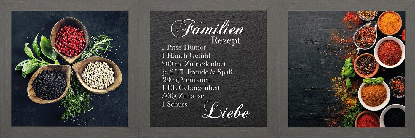 Bönninghoff Bild mit Rahmen 3er-Set gerahmte Bilder FAMILIENREZEPT 3x23x23 cm – Küche & Essen, Gewürze (Set, 3 St), mehrteiliges Bilder-Set, harmonisch aufeinander abgestimmt Bild 2