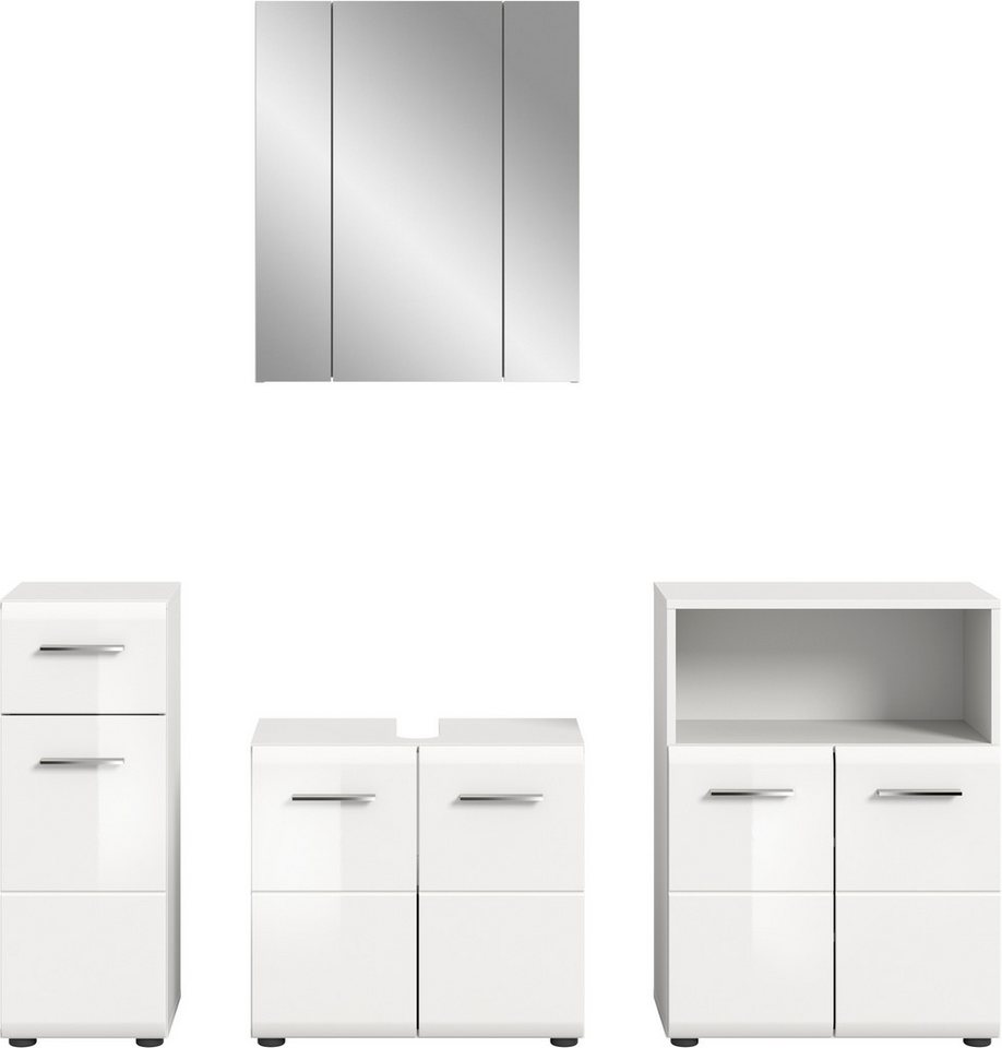 welltime Badmöbel-Set FLORENZ, 4-teilige Badkombination, hochwertige MDF-Front, (Set, Unterschrank, Waschbeckenunterschrank, Spiegelschrank, Midischrank), Bad-Kombination, Bad-Möbel, Badezimmer, Kombination, Kombi Bild 2
