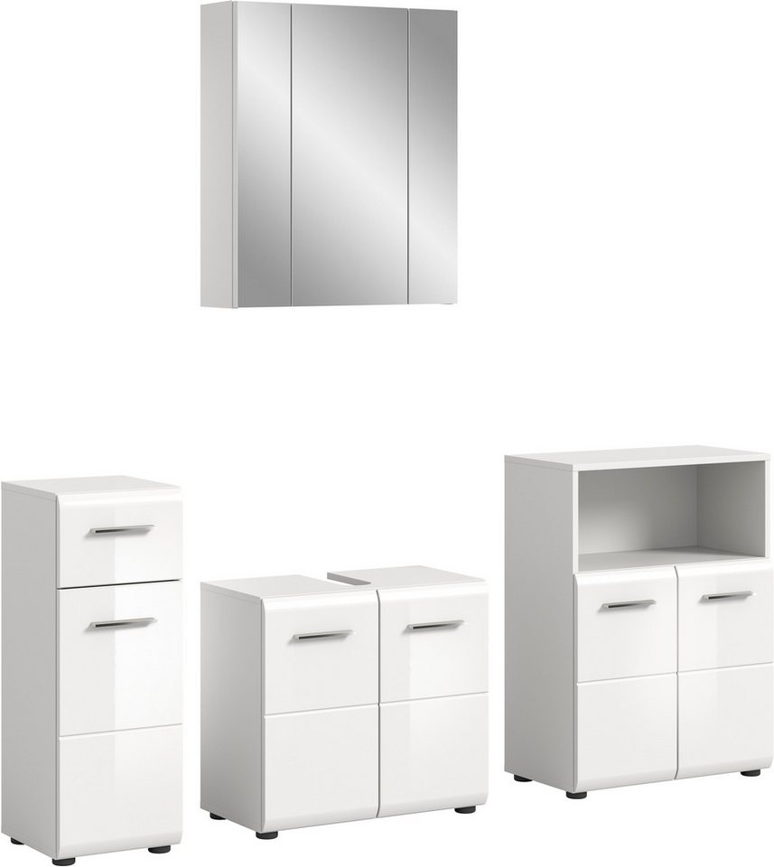 welltime Badmöbel-Set FLORENZ, 4-teilige Badkombination, hochwertige MDF-Front, (Set, Unterschrank, Waschbeckenunterschrank, Spiegelschrank, Midischrank), Bad-Kombination, Bad-Möbel, Badezimmer, Kombination, Kombi Bild 3