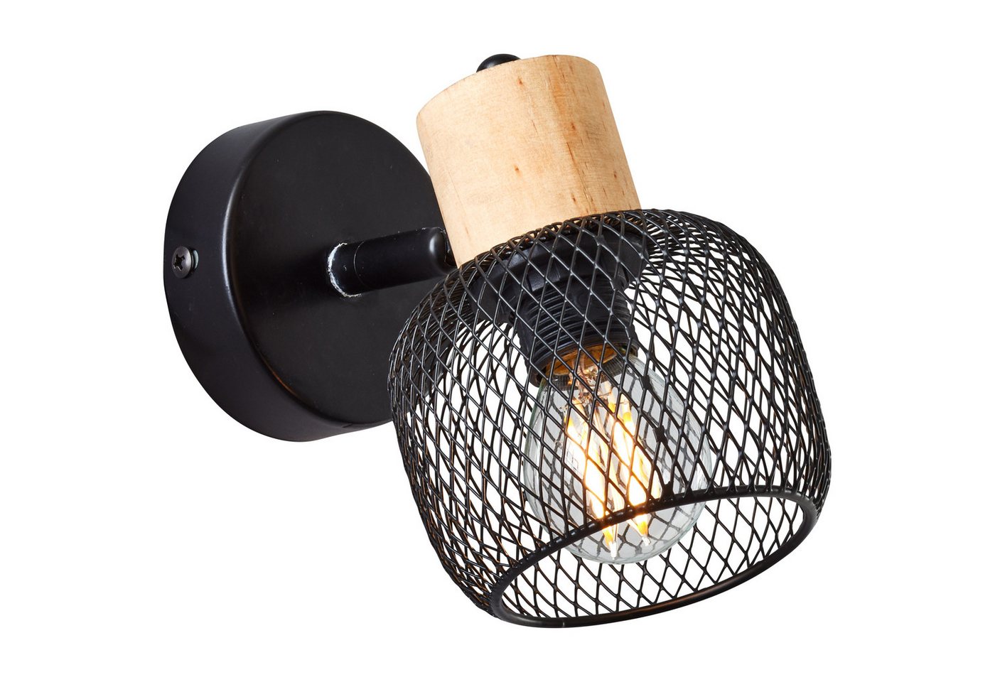 Brilliant Wandstrahler Giada, ohne Leuchtmittel, Wandlampe, 14,5 cm, E14, schwenkbar, Metall/Holz, schwarz/braun