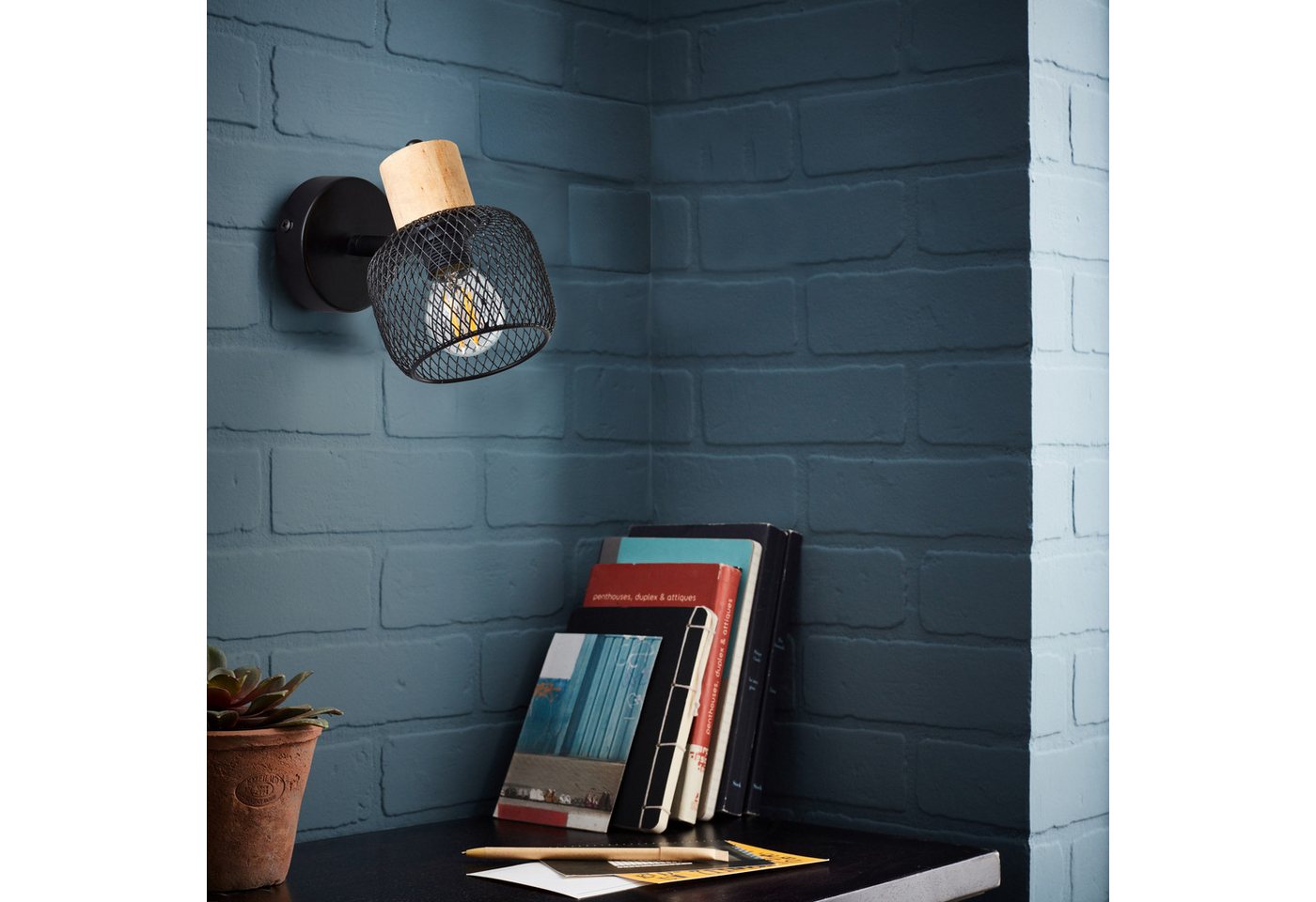 Brilliant Wandstrahler Giada, ohne Leuchtmittel, Wandlampe, 14,5 cm, E14, schwenkbar, Metall/Holz, schwarz/braun Bild 4