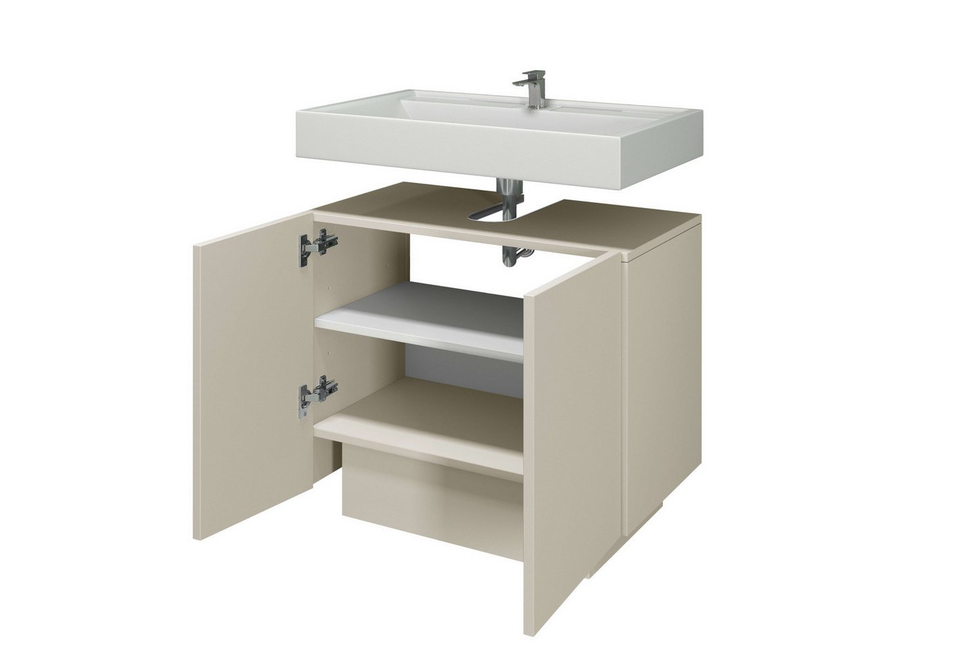 welltime Waschbeckenunterschrank Vela,Breite 60cm, 2 Türen, 2 Fächer, mit Siphonausschnitt (1-St) Waschbeckenunterschrank,Waschtisch,Design mit schrägen Türen Bild 3
