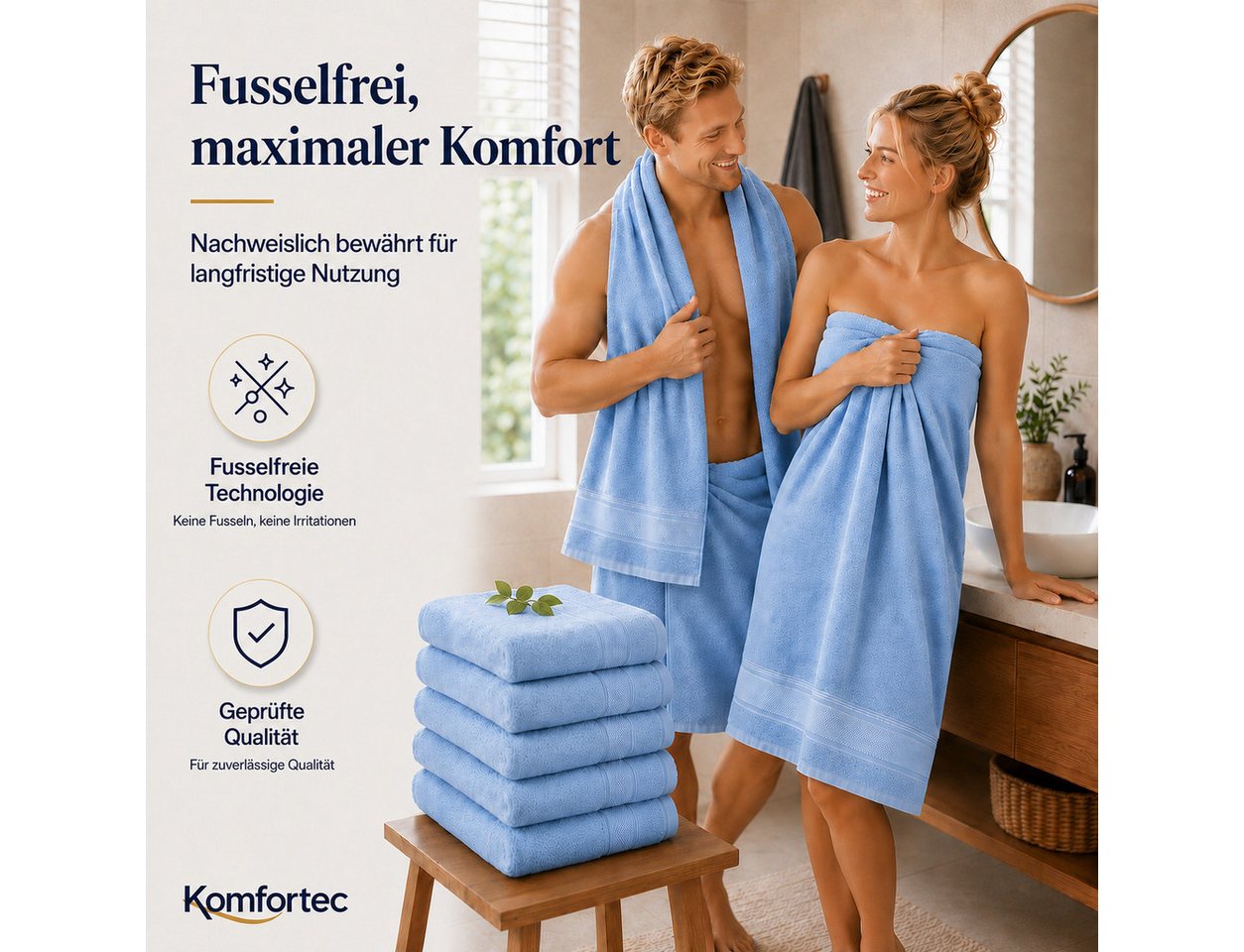 Komfortec Badetücher 70x140 cm, 100% Baumwolle, 470 g/m², Frottee (2-St), Handtücher 70x140 cm Set, Weich Bild 4