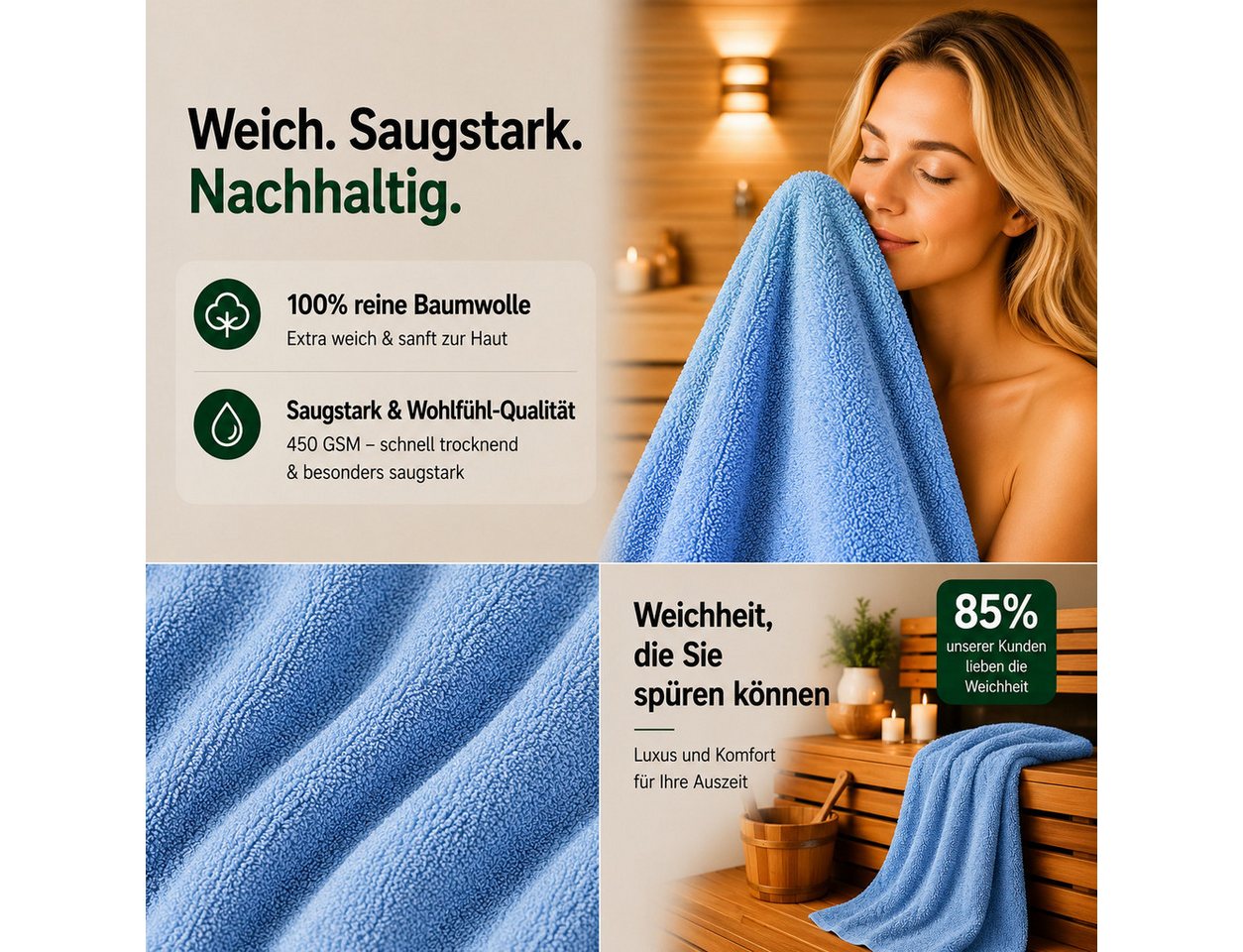 Komfortec Badetücher 70x140 cm, 100% Baumwolle, 470 g/m², Frottee (2-St), Handtücher 70x140 cm Set, Weich Bild 5