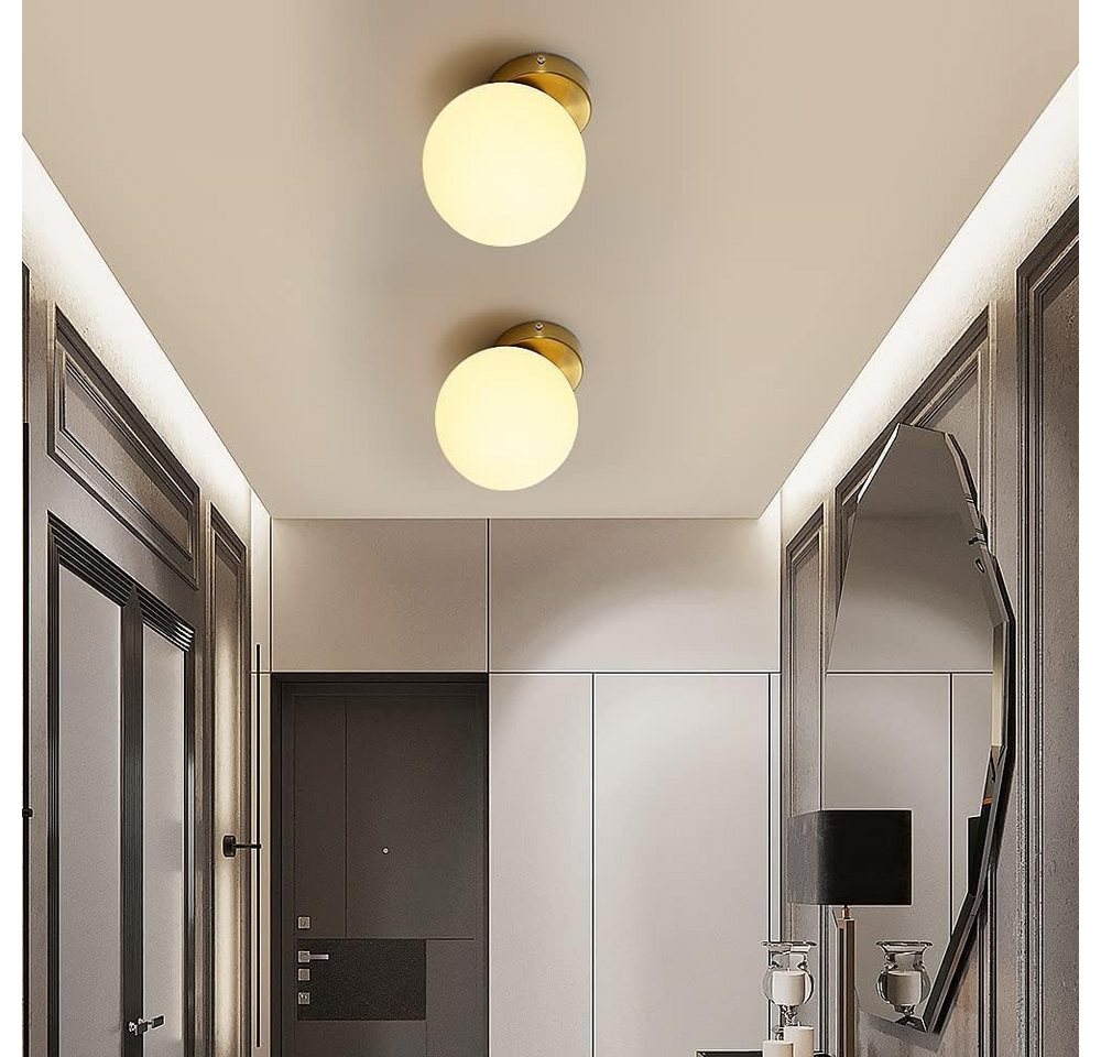 Riserva Deckenleuchten Glaskugel Wandleuchte Innen E27 Gold, Wandlampe für Flur Bild 2