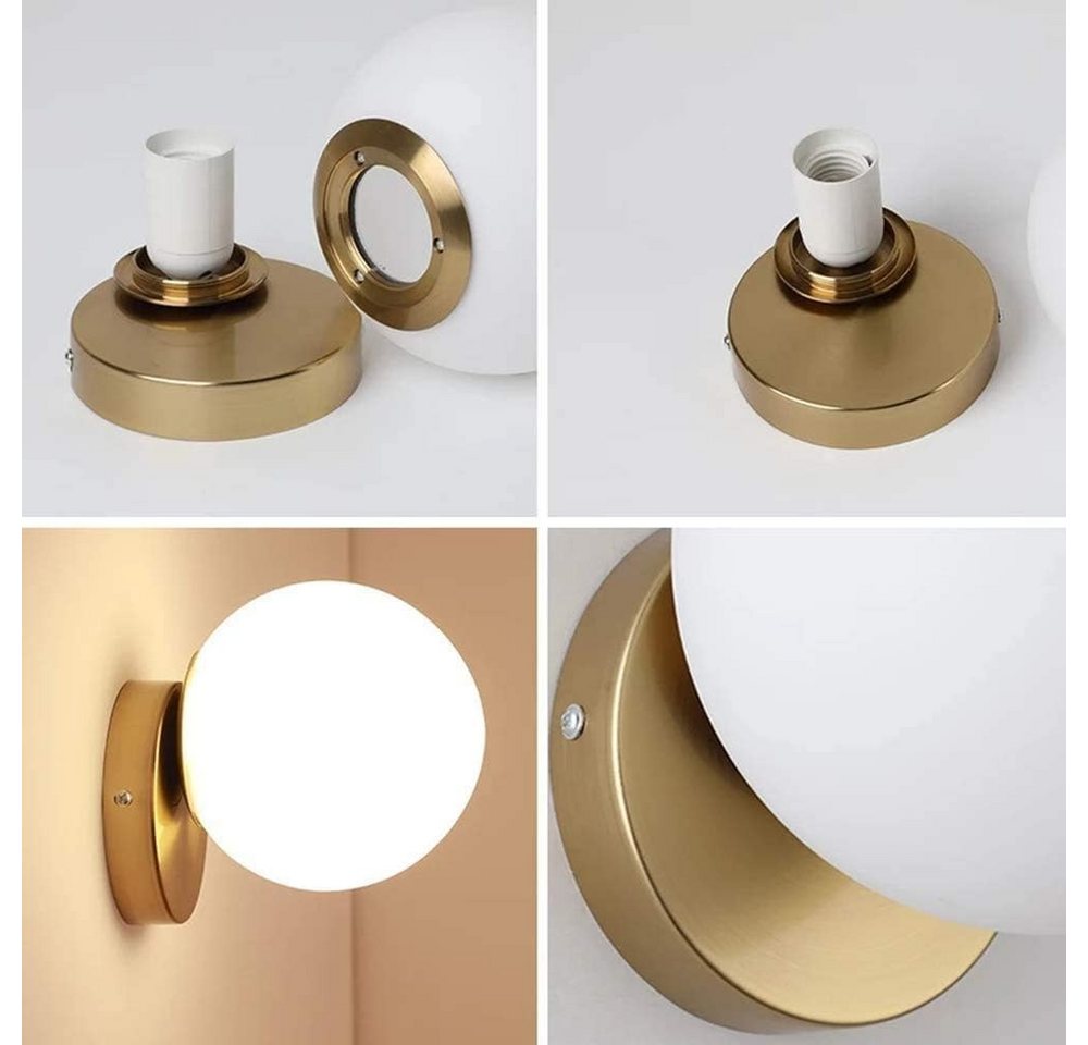 Riserva Deckenleuchten Glaskugel Wandleuchte Innen E27 Gold, Wandlampe für Flur Bild 4