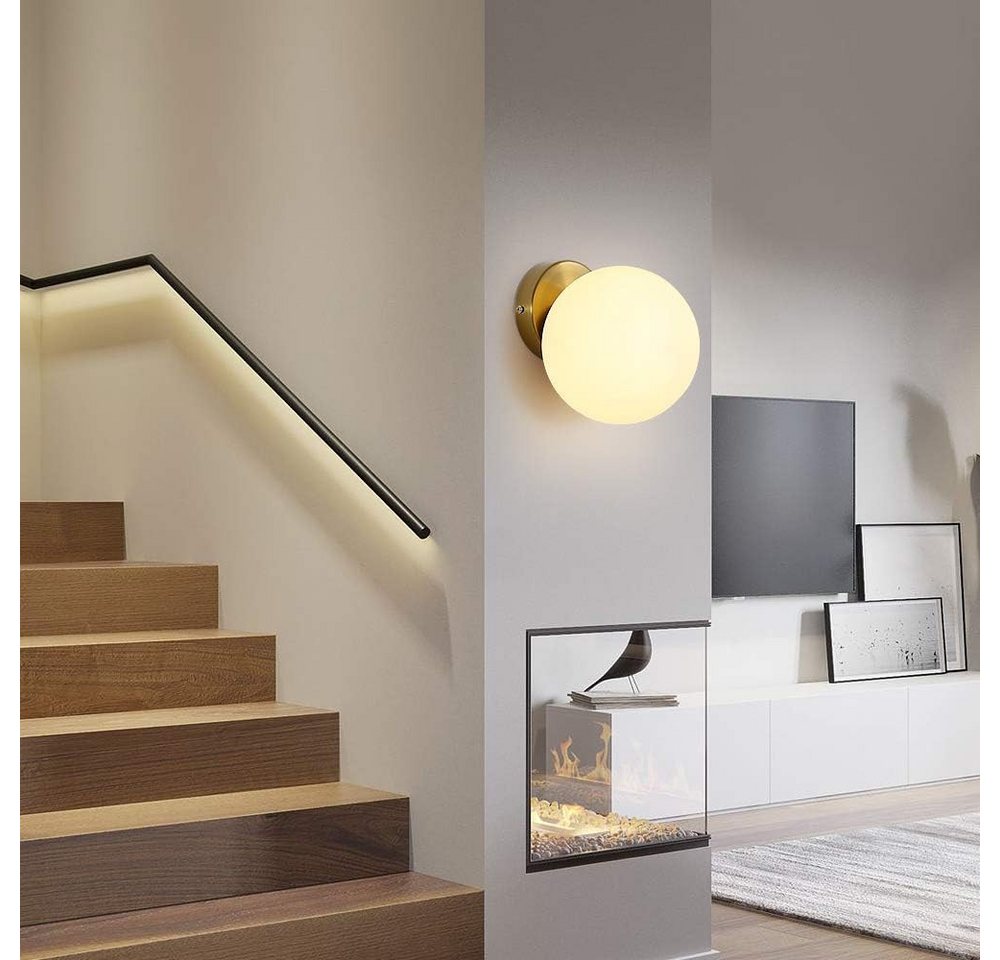 Riserva Deckenleuchten Glaskugel Wandleuchte Innen E27 Gold, Wandlampe für Flur Bild 5