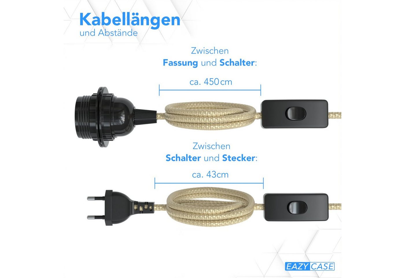 EAZY CASE Lampenfassung 3x E27 Lampensockel 5m Kabel & Schalter DIY Lampen, (1-St), Dekoration Lampenfassung E27 für Lampenschirm Industial Used Look Gold Bild 4