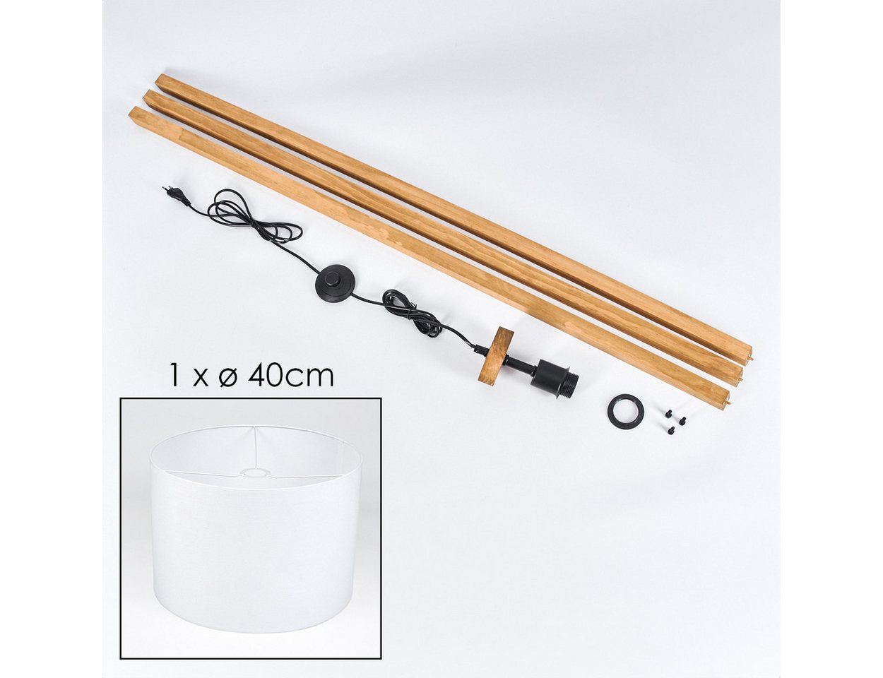 hofstein Stehlampe Stehlampe aus Holz/Stoff in Naturfarben/Weiß, ohne Leuchtmittel, mit rundem Schirm (40 cm) u. Fußschalter, 1 x E27, ohne Leuchtmittel Bild 2